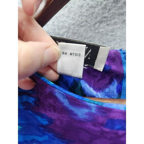 Vintage Gillian Silk Floral Print Ruffle Dress With Belt Size 14 Purple & Blue 3 - Picture 4 of 5